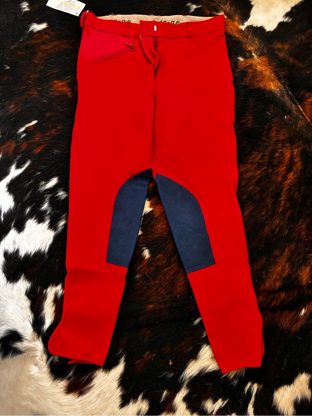 Women’s Red Riding Breeches with Navy Suede Knee Patches